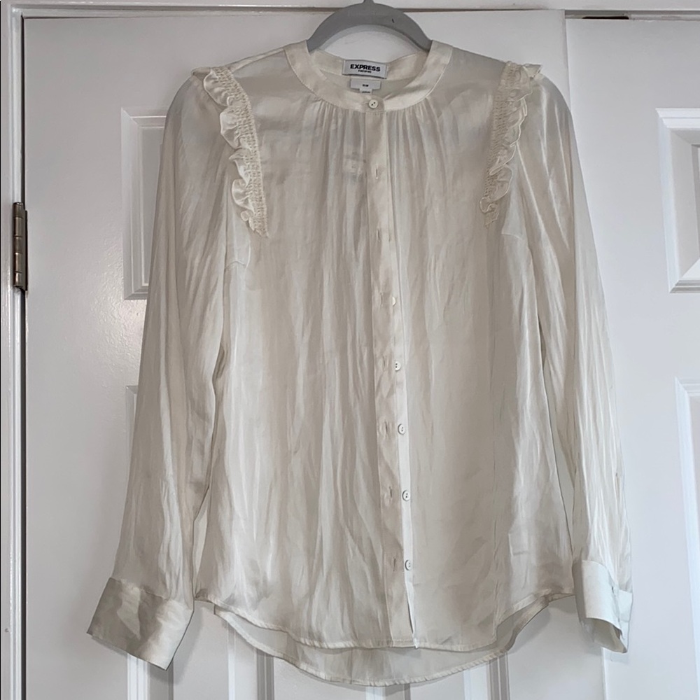 Express Cream Pleated Mandarin Collar Blouse